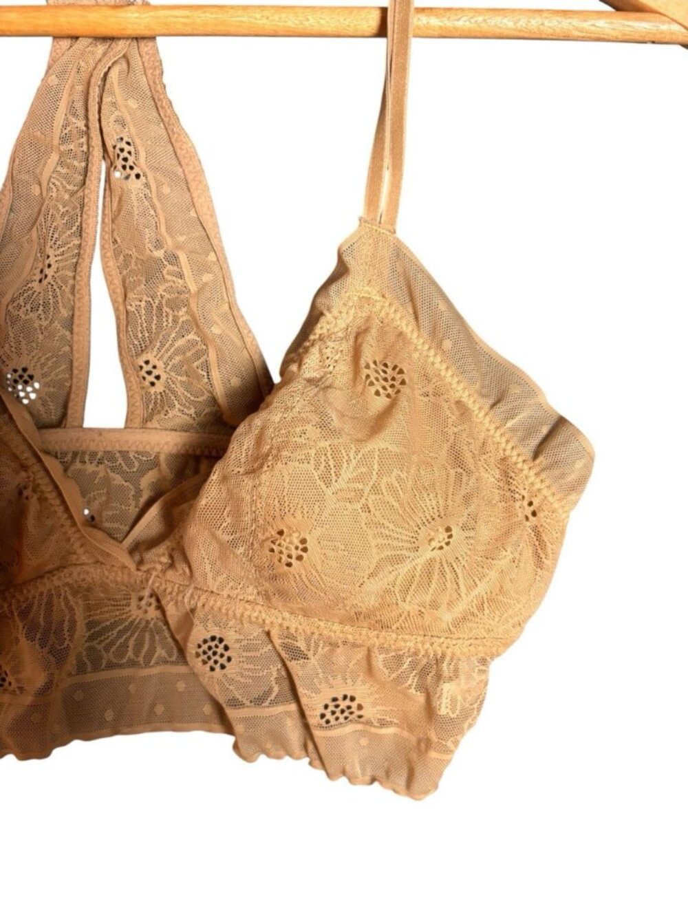 Aerie Lace Racerback Bralette Beige Nude Floral Lace Wireless Bra Size S/P - Picture 3 of 9